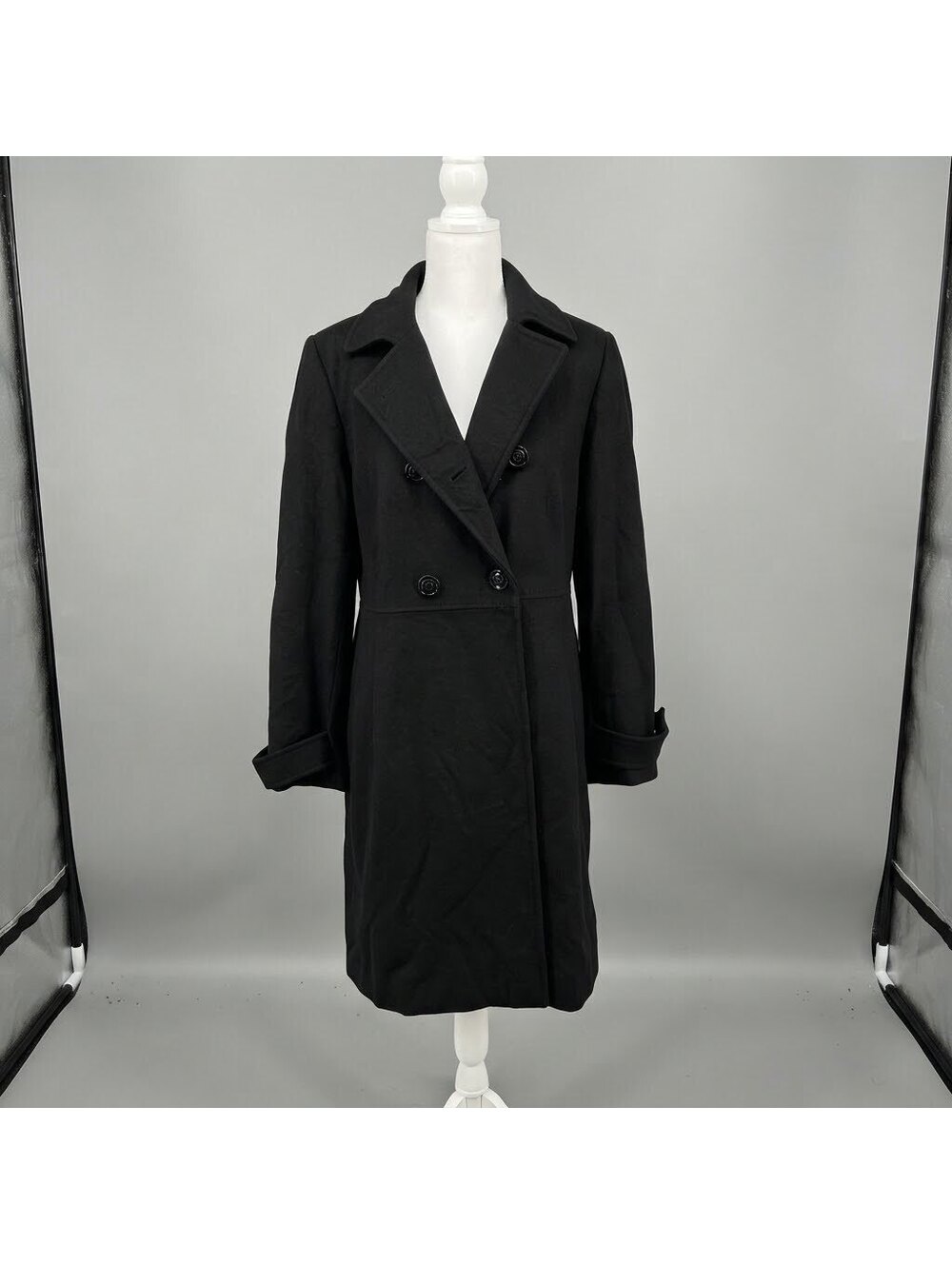 Black Double Breasted Y2K Trench Coat Peacoat Kristen Blake Midi Knee Trench